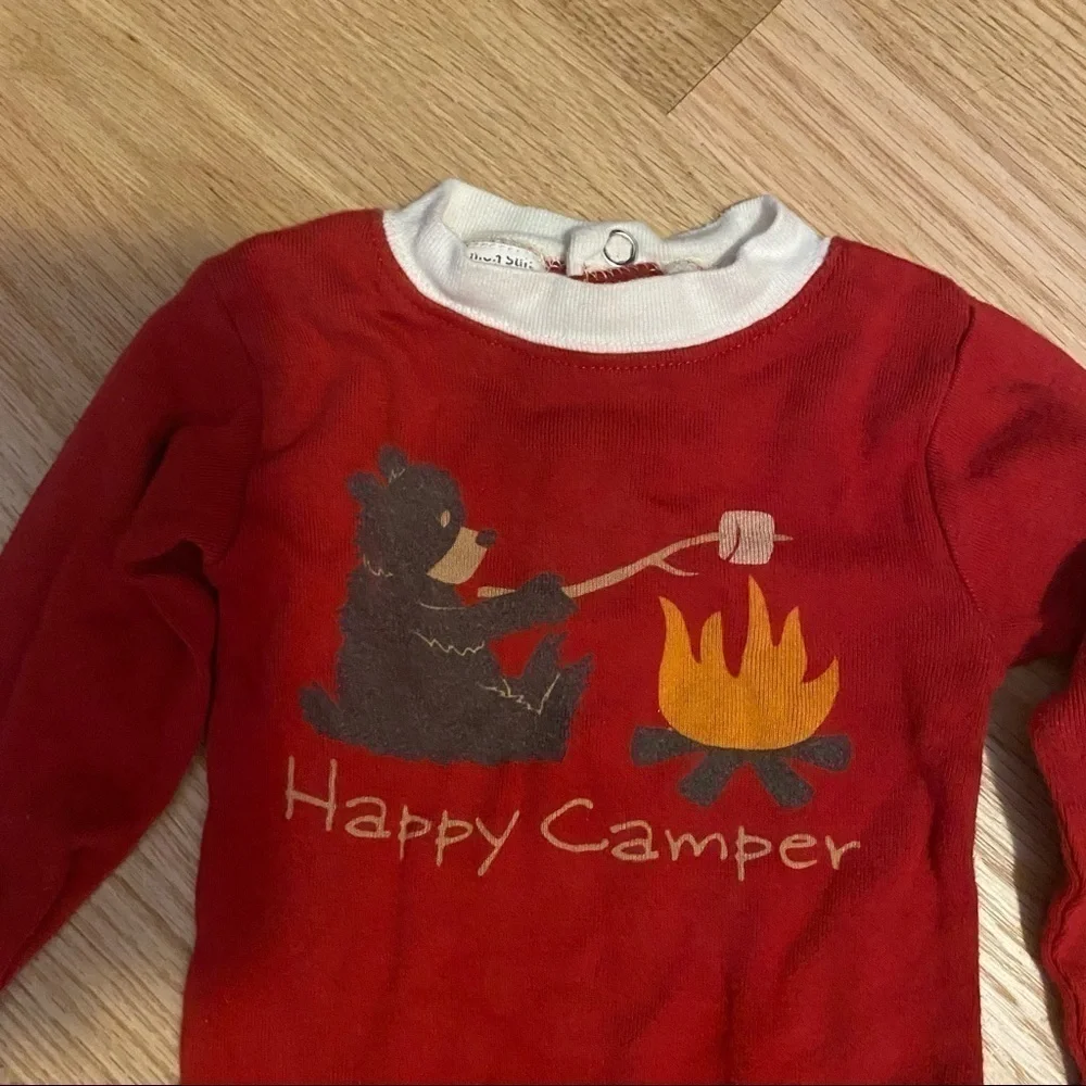 Happy Camper Snap Full Bodysuit 12 months Red Camping Bear Campfire